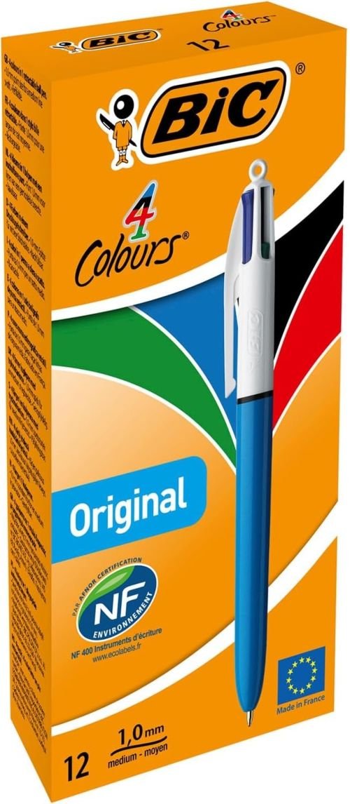 C/12 BOLIGRAFOS BIC 4 COLORES PUNTA 1MM