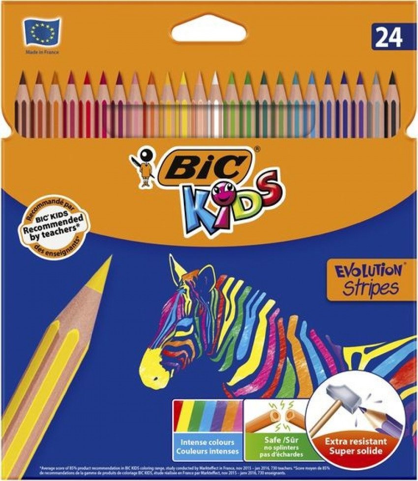 ESTUCHE 24 LAPICES COLORES BIC KIDS EVOLUTION STRIPES