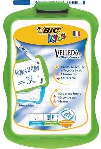 Pizarra blanca velleda 20x31cm con rotulador velleda 1721 y borrador. Colores surtidos