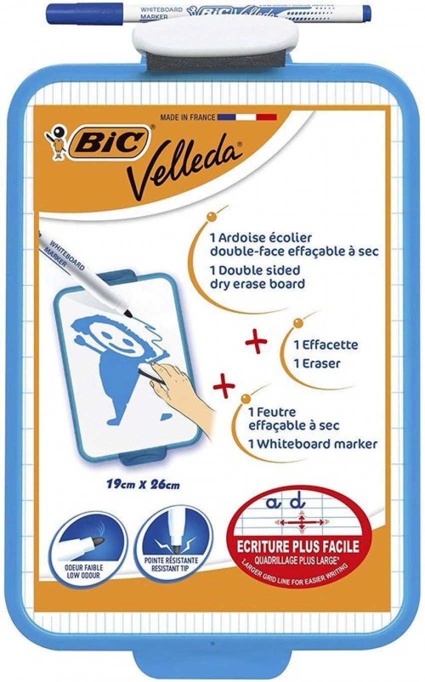 Pizarra blanca velleda 19x26 cm. incluye rotulador y borrador