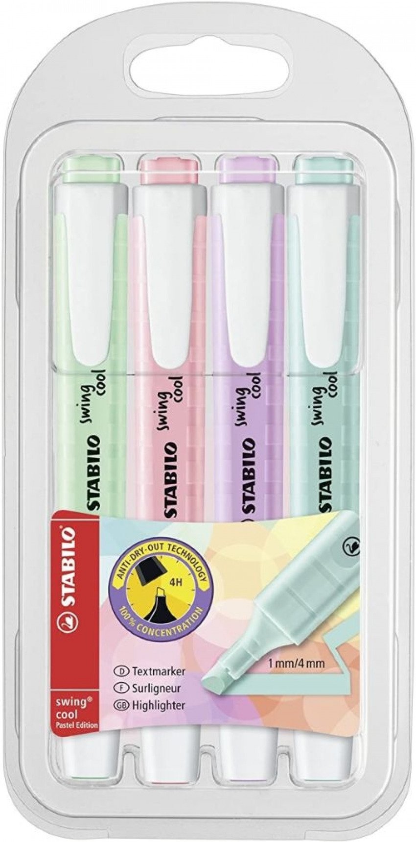 ESTUCHE 4 MARCADORES FLUORESCENTES STABILO SWING PASTEL