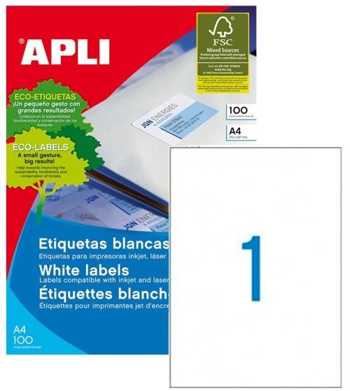C/100 hojas etiquetas ft/im 210x297 apli cantos rectos