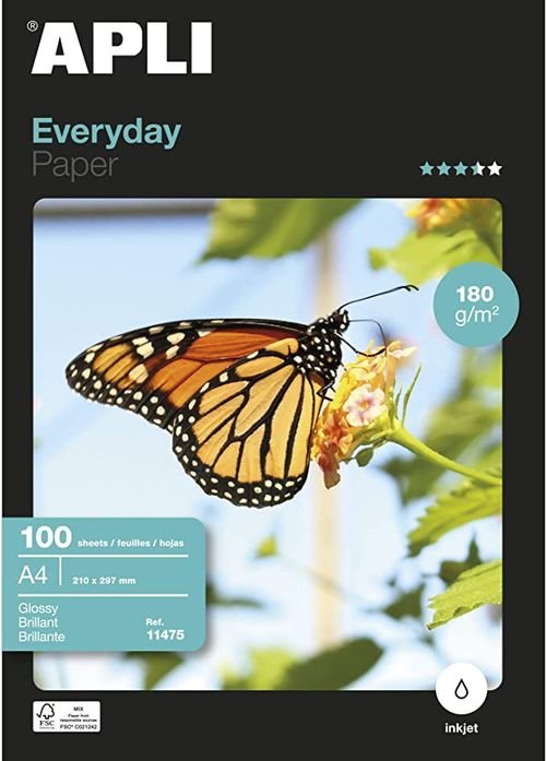 PAQUETE A4 100H 180G PAPEL FOTOGRAFICO EVERYDAY APLI GLOSSY