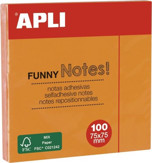 Bloc 100 notas adhesivas 75x75mm naranjas Apli