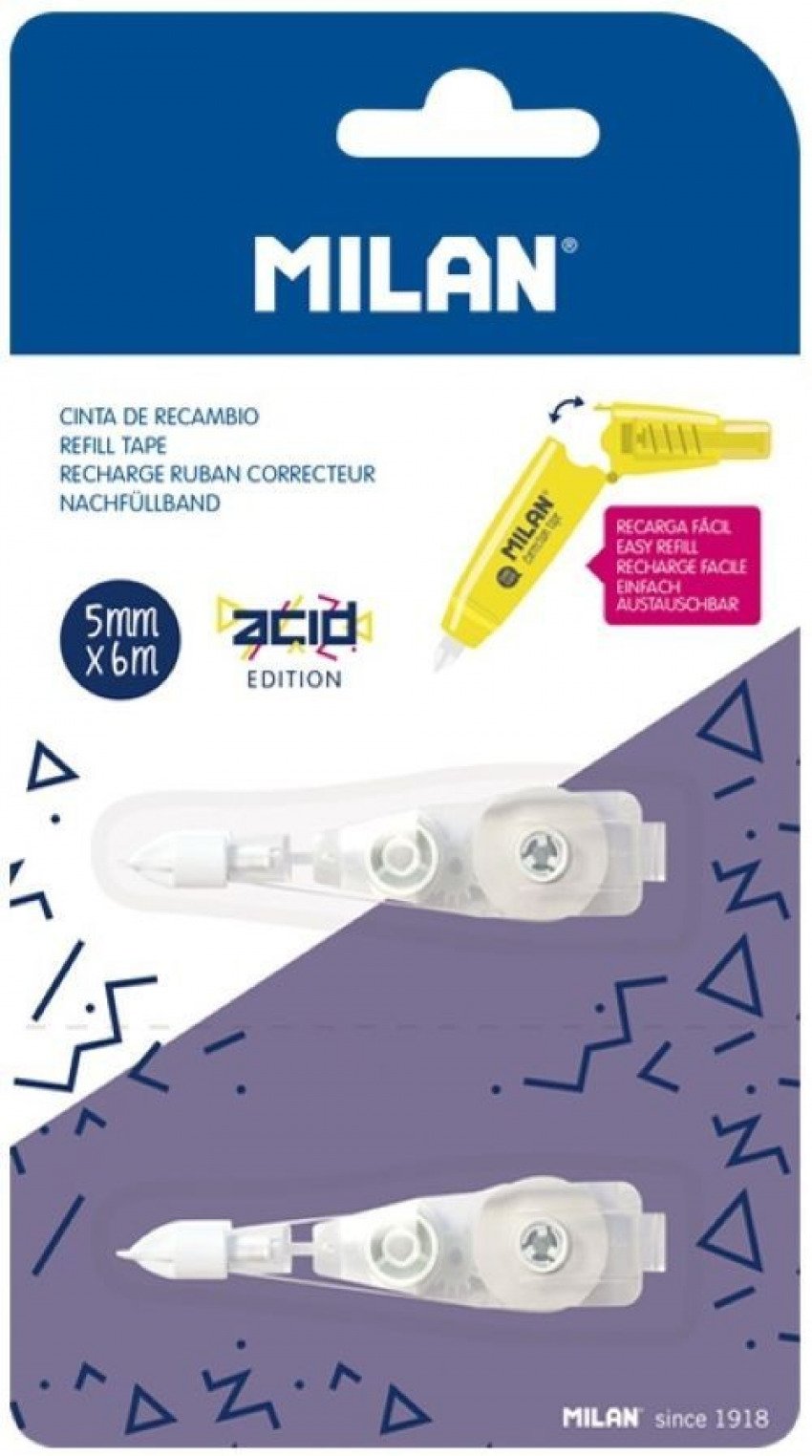 Blister 2 recambios cinta correctora acid edition 5mmx6m milan