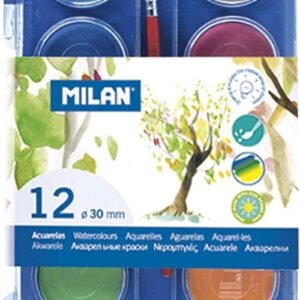 Estuche plastico 12 pastillas de acuarela + 1 pincel colores surtidos milan
