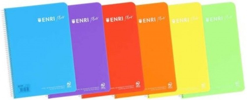 Paq/5 cuaderno espiral fº 80h 90g. 1 horizontal con margen enri plus tapa plastico
