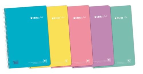 Paq/5 cuaderno espiral fº 80h 90g. cuad.4x4 c/m enri plus tapa plastico colores pastel