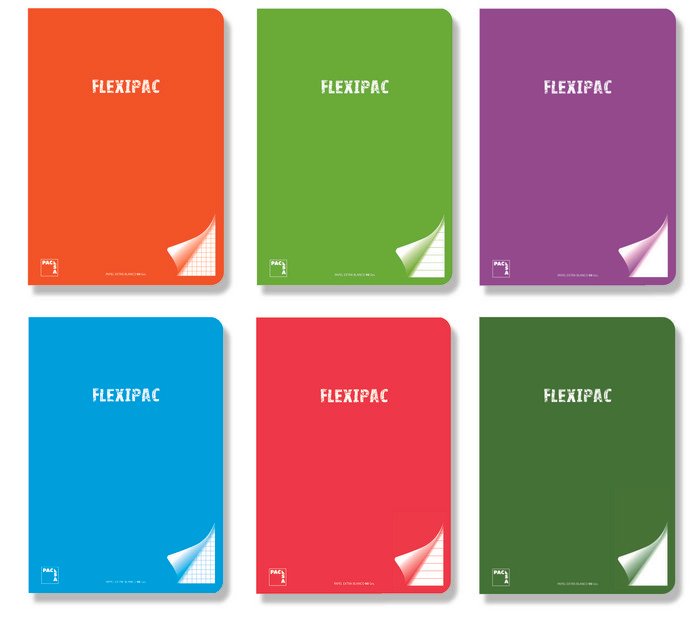 Paq/6 libreta a4 48h 90g 1horizontal c/m flexipac t.plastico