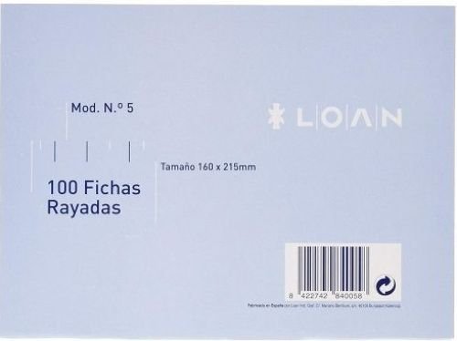 PAQ/100 FICHAS RAYADAS Nº5 16X21	5CM LOAN