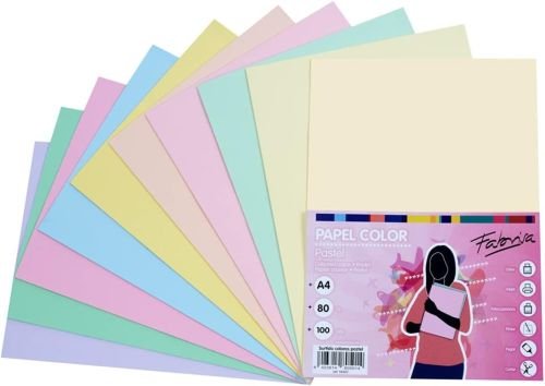 PAQUETE A4 100H 80G 10 COLORES PASTEL SURTIDOS FABRISA