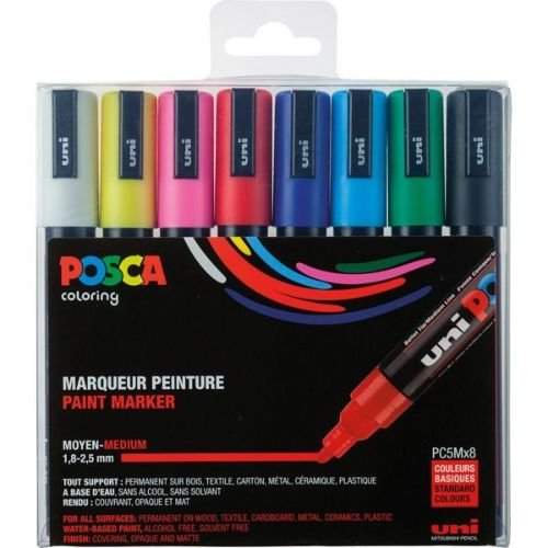 Estuche 8 rotuladores posca pc-m5 uni-ball colores surtidos